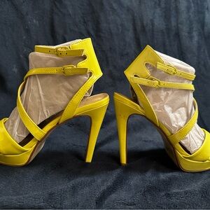 Vibrant Yellow Stiletto Heels with Strappy Design